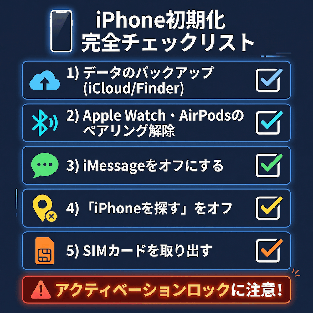 iPhone初期化完全チェックリスト